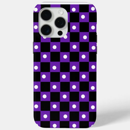 Coques Case-Mate iPhone Damier noir et violet esthétique avec point rétro (Verso)