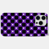 Coques Case-Mate iPhone Damier noir et violet esthétique avec point rétro (Verso (horizontal))