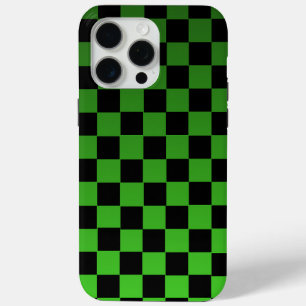 Coque iPhone 15 Pro Max Damier rétro noir et vert esthétique