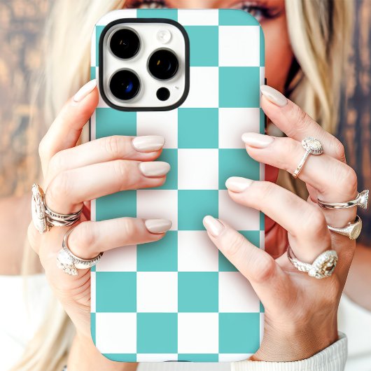 Coques Case-Mate iPhone Damier sarcelle et blanc 