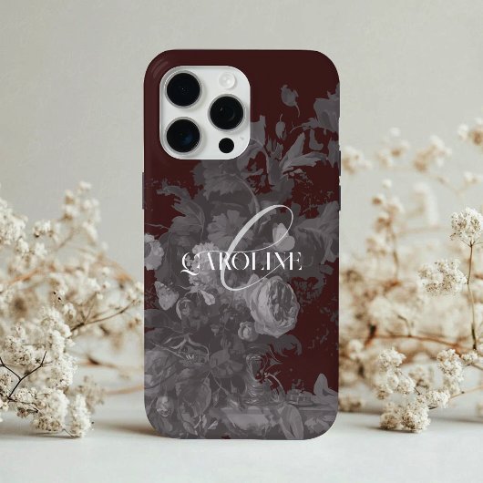 Coques Case-Mate iPhone Dark Academia Floral Still Life Bourgogne
