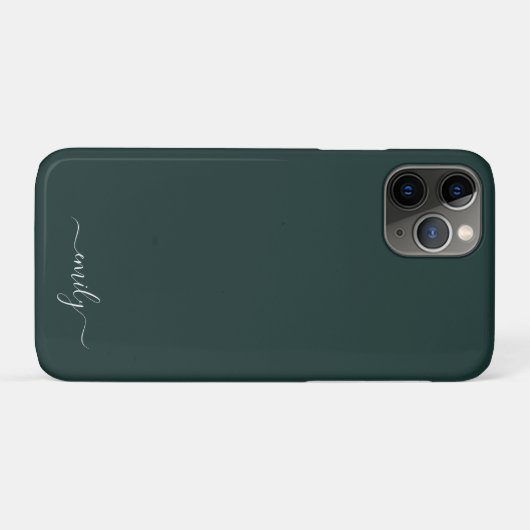 Coques Case-Mate iPhone Dark Green Modern Script Nom du monogramme (Dos (Horizontal))