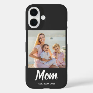 Coques iPhone 16 Date de création de maman Photo Script