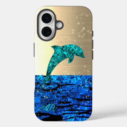 Coques Case-Mate iPhone Dauphin dans la mer, scintillant, monogrammé (Verso)