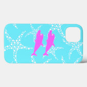Coques Case-Mate iPhone Dauphins roses sur Motif bleu turquoise (Verso (horizontal))