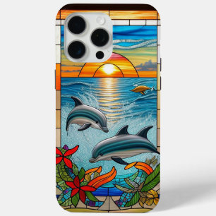 Coque iPhone 15 Pro Max Dauphins sautant au coucher du soleil sur l'océan