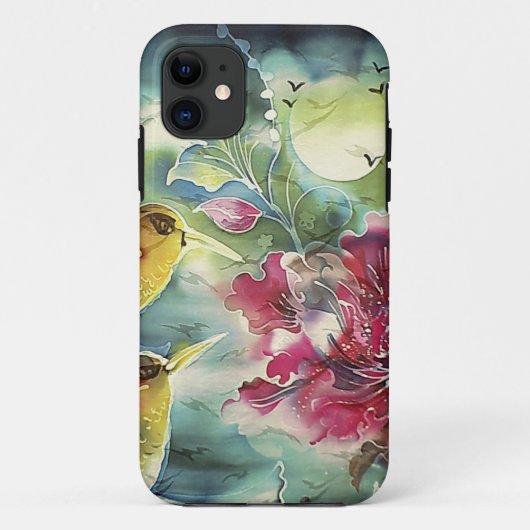 Coques Case-Mate iPhone De beaux colibris à Night Silk Art (Dos)