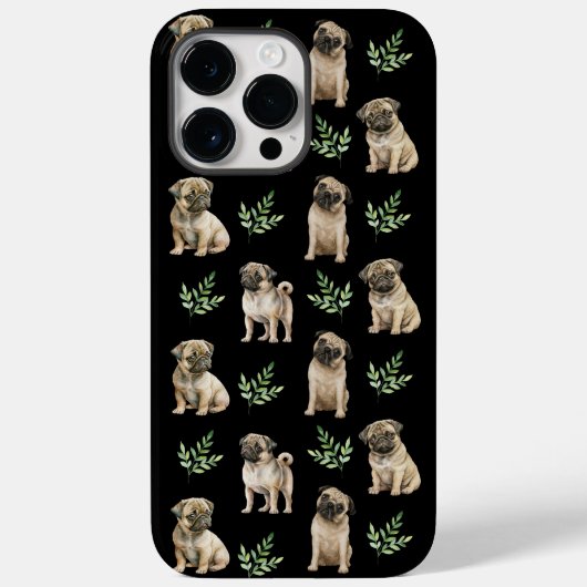 Coques Case-Mate iPhone De mignons chiens carlins avec des feuilles sur un (Verso)