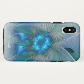 Coques Case-Mate iPhone Debout, Blue Fractal Art Nom Abstrait (Dos (Horizontal))