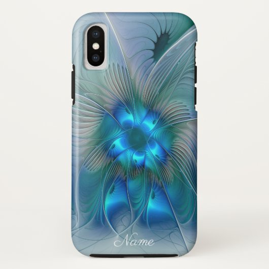 Coques Case-Mate iPhone Debout, Blue Fractal Art Nom Abstrait (Dos)