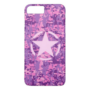 Coque iPhone 8 Plus/7 Plus Décor Camouflage numérique rose-chaud