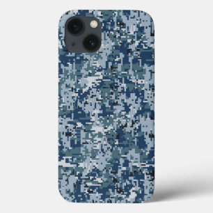 Etui iPhone 13 Décor de camouflage numérique bleu marine