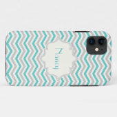 Coques Case-Mate iPhone Décor moderne turquoise, gris, chevron ivoire (Dos (Horizontal))