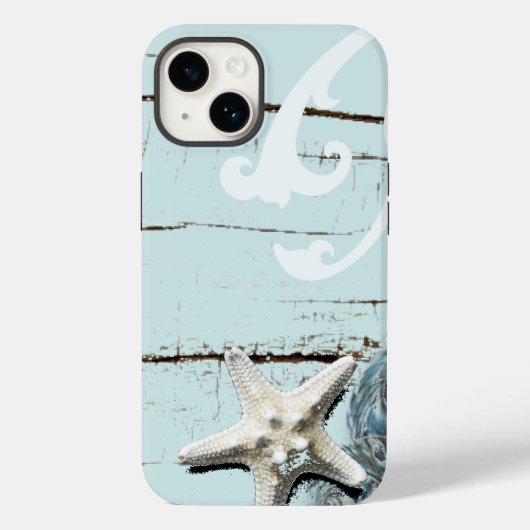 Coques Case-Mate iPhone Décor romantique Elégant bleu Seashell Beach (Verso)