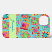 Coques Case-Mate iPhone Découpe en Patchwork Turquoise Bloc Art personnali (Verso (horizontal))