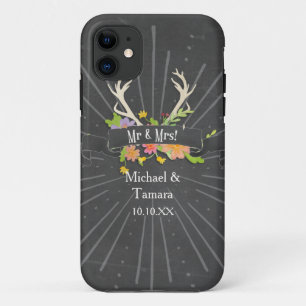 Coque iPhone 11 Deer Antler Fleur sauvage Starburst Rustic M. et M