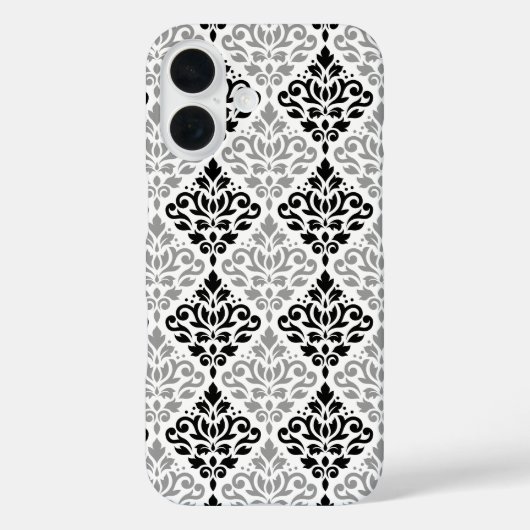 Coques Case-Mate iPhone Défiler Damask Grand Motif noir gris blanc (Verso)