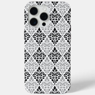 Coque iPhone 15 Pro Max Défiler Damask Grand Motif noir gris blanc