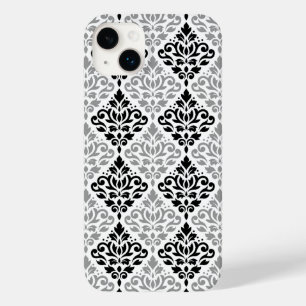 Coque Pour iPhone 14 Plus Défiler Damask Grand Motif noir gris blanc