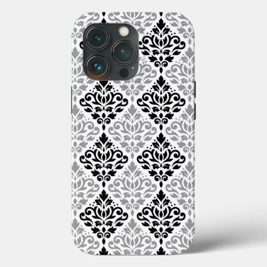 Coques Case-Mate iPhone Défiler Damask Grand Motif noir gris blanc (Verso)