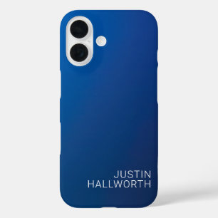 Coques iPhone 16 Dégradé bleu foncé moderne et texte modifiable min