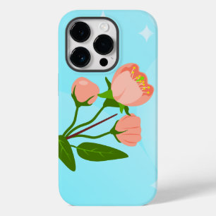 Coque Pour iPhone 14 Pro Dégradé du ciel bleu avec branche de ressort fleur