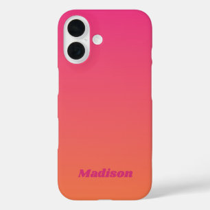 Coques iPhone 16 Dégradé Ombré Orange Rose Personnalisé