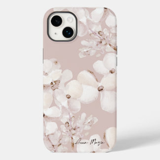 Coque Pour iPhone 14 Plus Délicat Beige Blanc Aquarelle Fleurs Monogramme