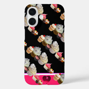 Coques iPhone 16 DÉLICIEUX CUPCAKES DESERT SHOP, Rose, Fuchsia Blan