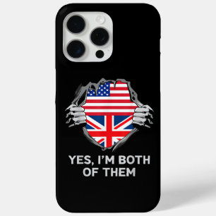 Coque iPhone 15 Pro Max Demi-Américain Moitié Anglais USA Angleterre Drape