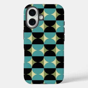 Coques iPhone 16 Demi-Carré géométrique rétro et Motif circulaire
