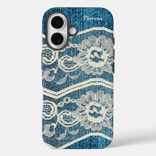 Coques Case-Mate iPhone Déni bleu tendance et dentelle blanche (Verso)