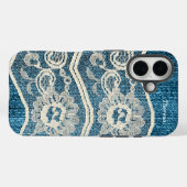 Coques Case-Mate iPhone Déni bleu tendance et dentelle blanche (Verso (horizontal))
