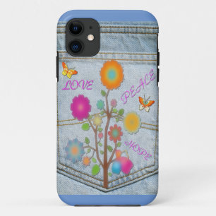 Coque Case-Mate Pour iPhone Denim Back Fleurs de poche Paix Aimer Espoir