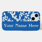Coques Case-Mate iPhone Denim Blue Bold Damask avec nom @ Emporiomoffa (Verso (horizontal))