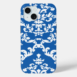 Coque Pour iPhone 15 Denim Blue Bold Damask @ Emporiomoffa
