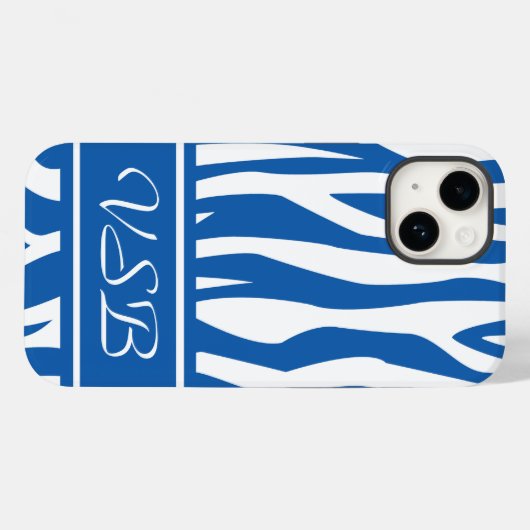 Coques Case-Mate iPhone Denim Blue Zebra Imprimer avec monogramme (Verso (horizontal))