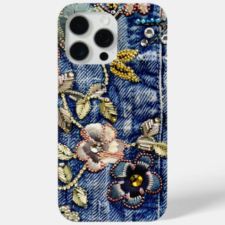 Coque iPhone 15 Pro Max Denim Dreamland Flourish : Bleu amélioré en pierre