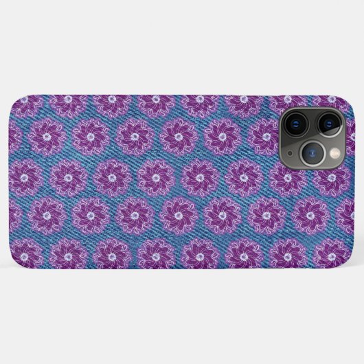 Coques Case-Mate iPhone Denim & fleurs bleu violet graphique (Dos (Horizontal))