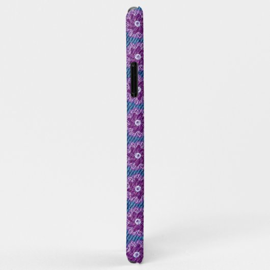 Coques Case-Mate iPhone Denim & fleurs bleu violet graphique (Dos/Droite)