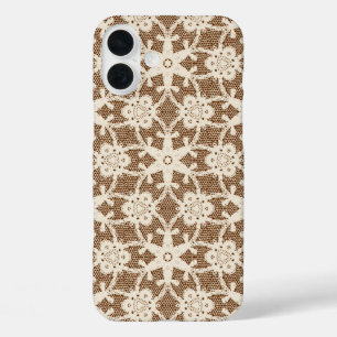 Coques iPhone 16 Plus Dentelle antique - crème et marron