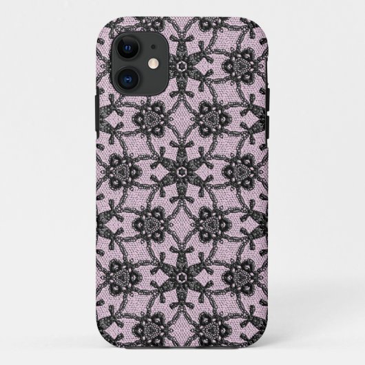 Coques Case-Mate iPhone Dentelle antique - noir et rose glacé (Dos)