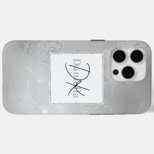 Coques Case-Mate iPhone Dentelle argentée chic (Verso (horizontal))