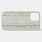 Coques Case-Mate iPhone Dentelle blanche subtile, gros plan textile. (Verso (horizontal))