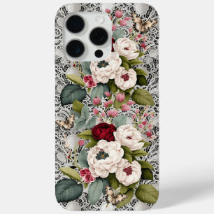 Coque iPhone 15 Pro Max Dentelle de Camelias et papillons Floral