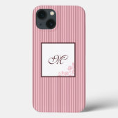 Coques Case-Mate iPhone Dentelle de Rose en bande rose Monogramme initial (Verso)