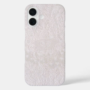 Coques iPhone 16 Dentelle décorative rose sur fond blanc
