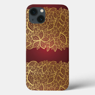 iPhone 13 Case Dentelle d'or de feuille sur l'arrière - plan