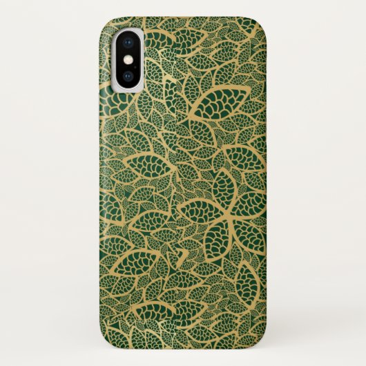 Coques Case-Mate iPhone Dentelle d'or de feuille sur l'arrière - plan vert (Dos)