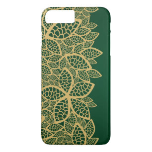 Coque iPhone 7 Plus Dentelle d'or de feuille sur l'arrière - plan vert